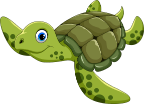 A cartoon turtle floating