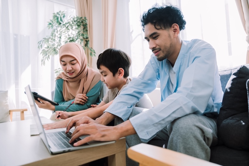 Family using computer