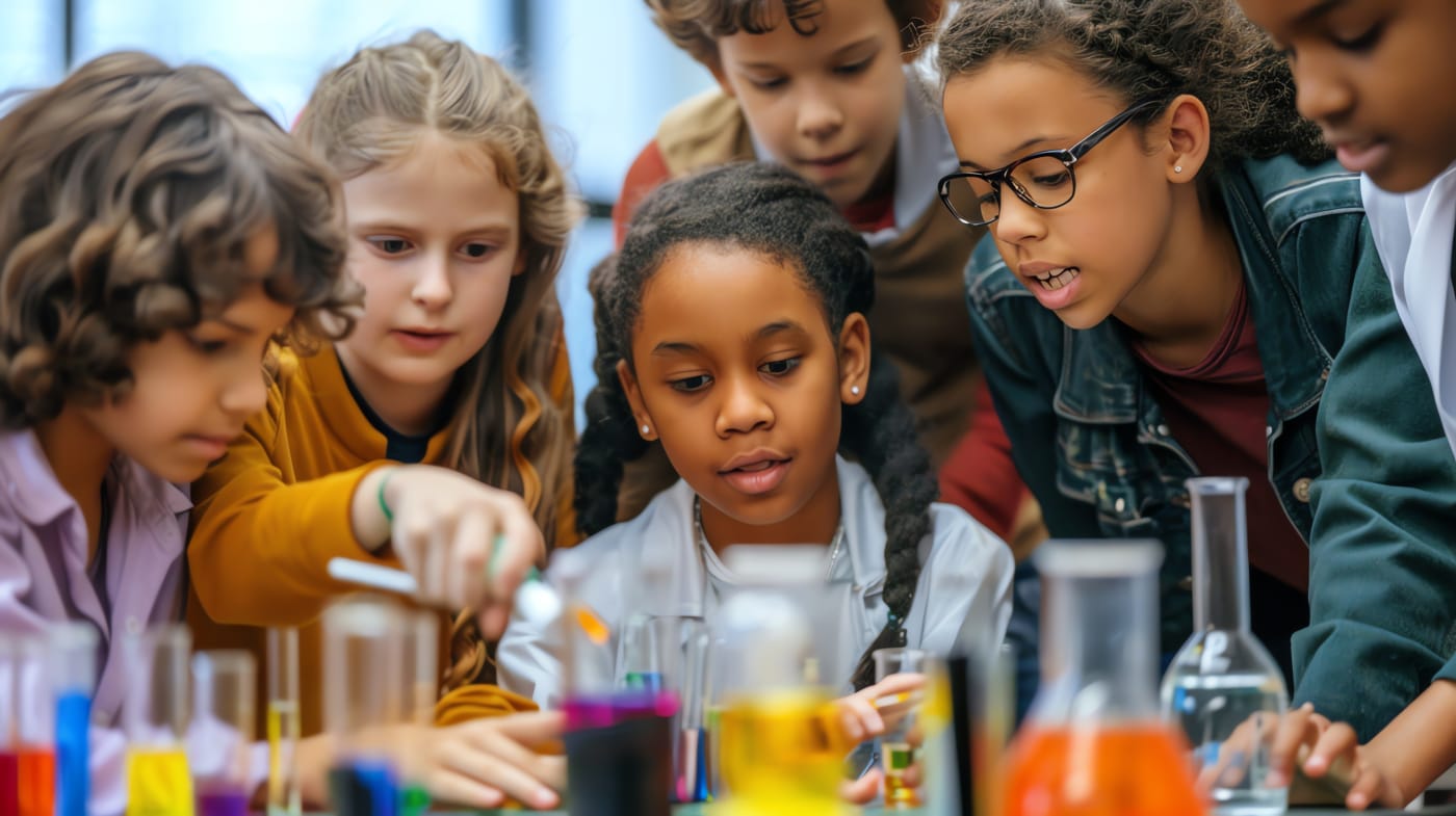 Students working on a hands-on STEM project