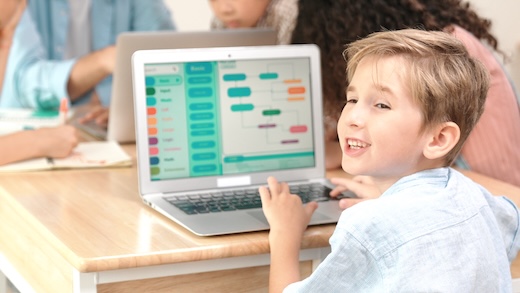 A student using a computer for online learning